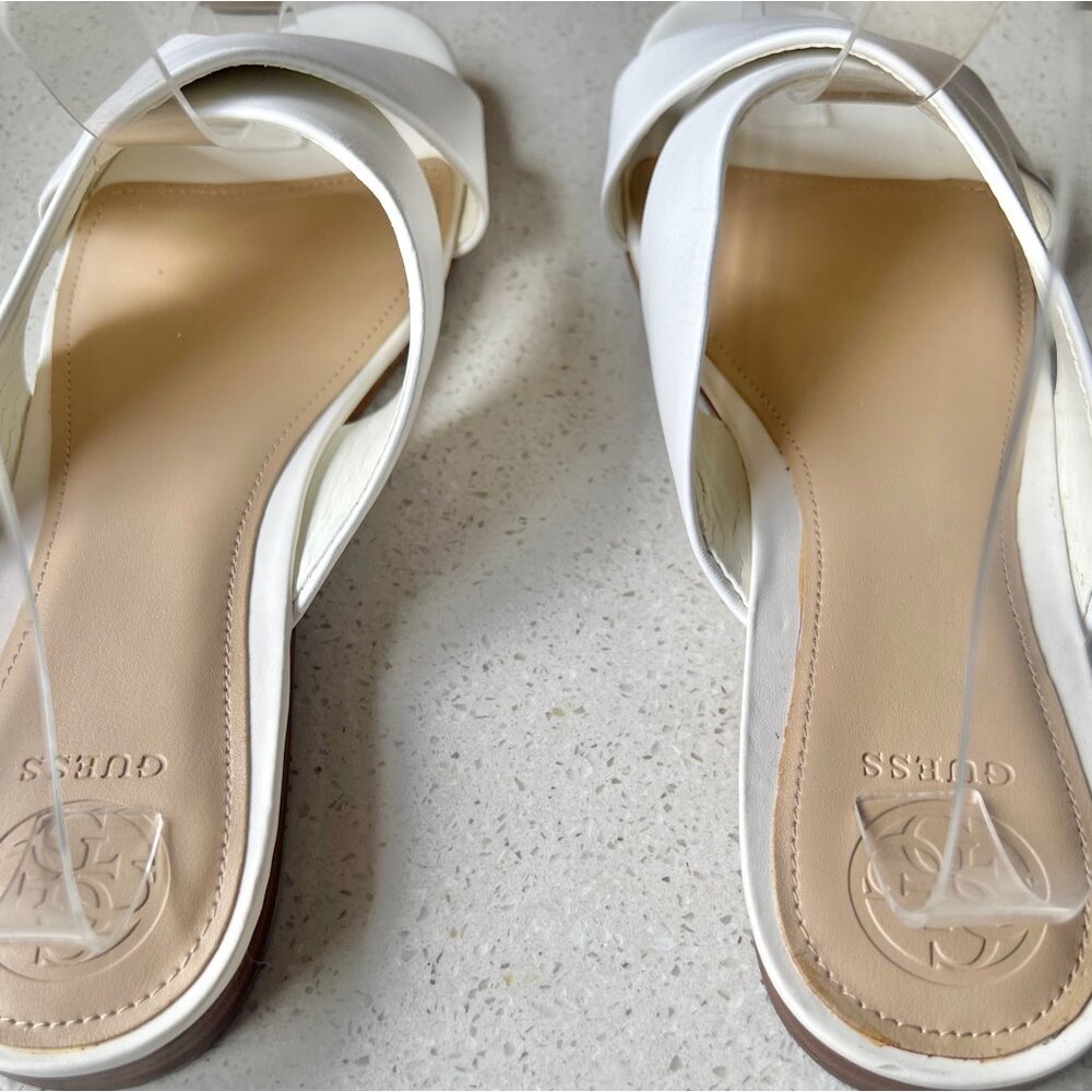 Guess Womens White Leather Crisscross Slide Sandals Size 9.5 M Open Toe Shoes - Picture 5 of 12